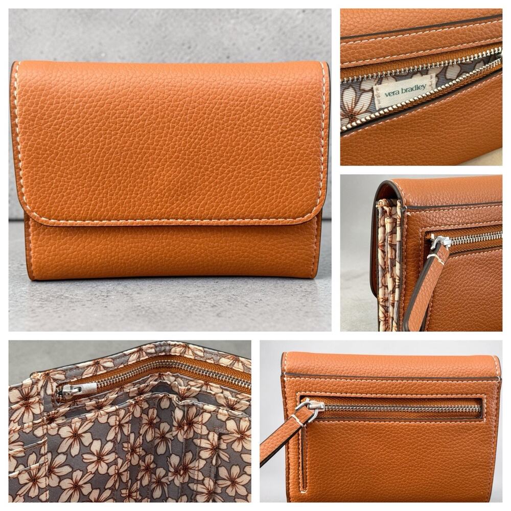 Vera Bradley Riley Compact Wallet Leather Cognac Tan Brown - Perfect Condition